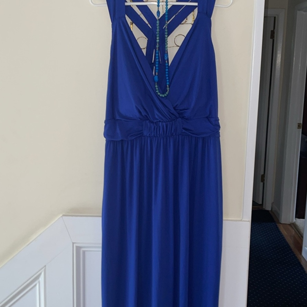 Soma’s neon blue maxi dress. Sz XXL. Comes w/ FREE matching stone bead necklace.